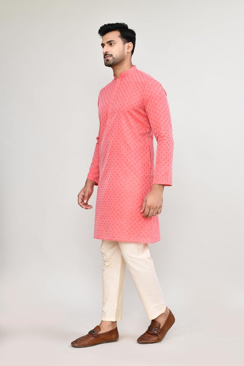 POLY2FAB Hathkargha Men's Art Silk Designer Printed Kurta Pyjama Set with Mandarin Collar and Full Sleeves - Image 3